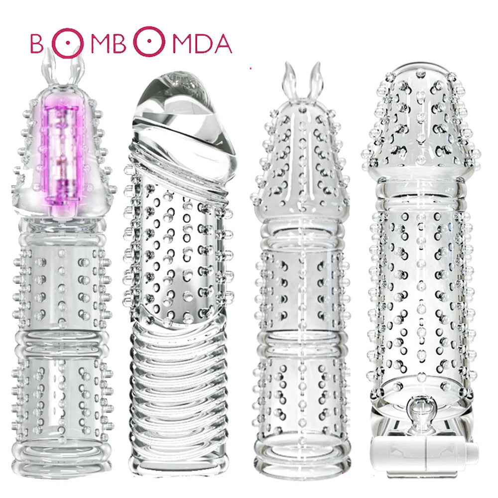 Adult Sex Toy Penis Vibrating Condoms Enlargement Men Reusable Cock Condom vibrator Full Cover Penis Sleeve Sex Toys for Couples