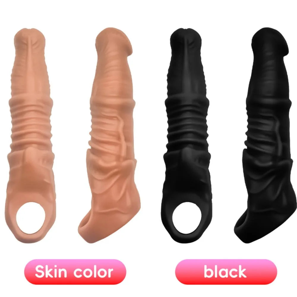 24CM Huge Penis Enlargemen Condoms Extender Realistic Soft Penis Sleeve Reusable Condom Cock Ring Sex Toys For Men
