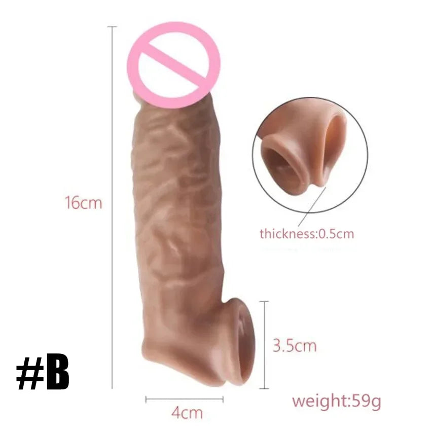 Silicone Cock Ring Soft Realistic Penis Sleeve Extender Condom Penis Ring Delayed Ejaculation Dick Cover Case Cock Header
