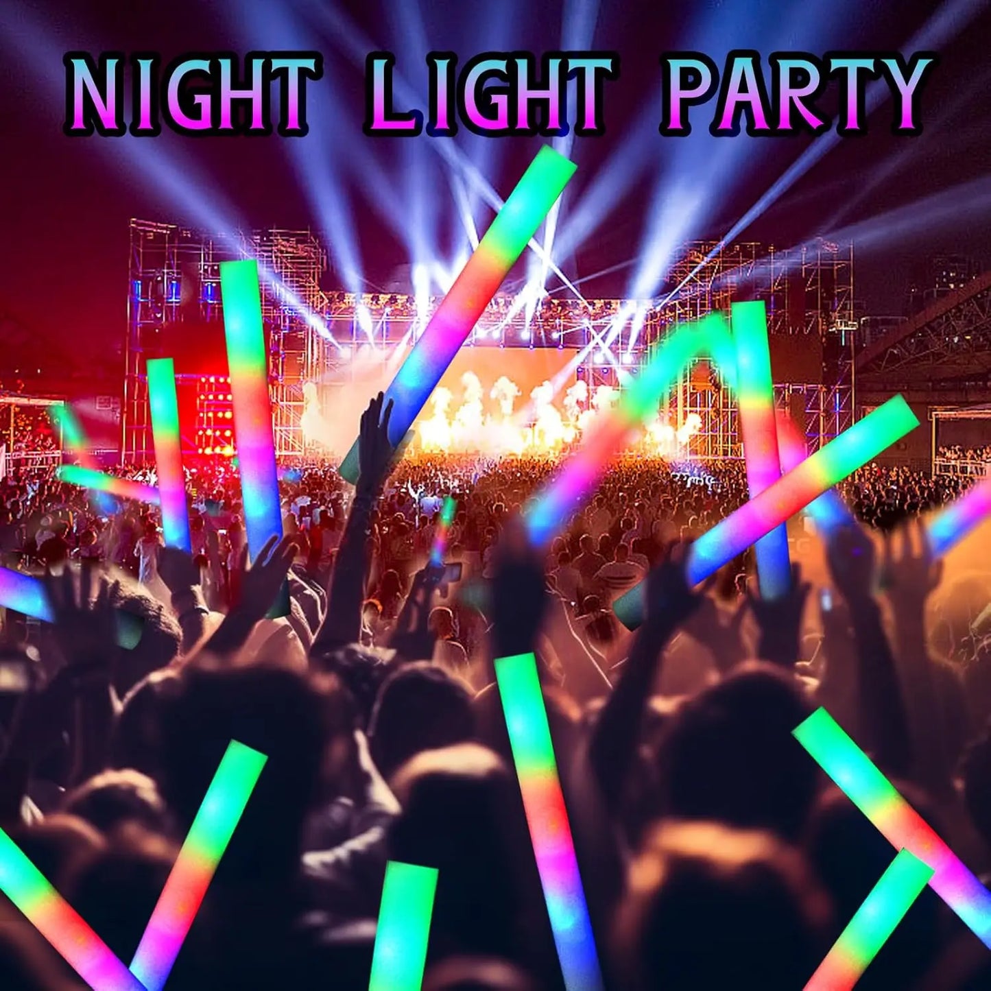 30Pcs Foam Glow Sticks with 3 Modes Colorful Led Flashing Glow Stick Glow in The Dark Party Supplies for Wedding Raves Concert