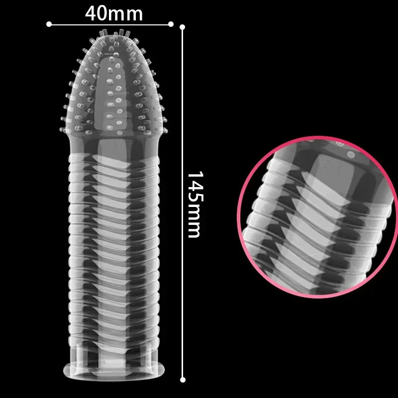 Condom with Spikes Extension Reusable Condom Penis Sleeve Male Enlargement Time Delay Spike Clit Crystal Condoms