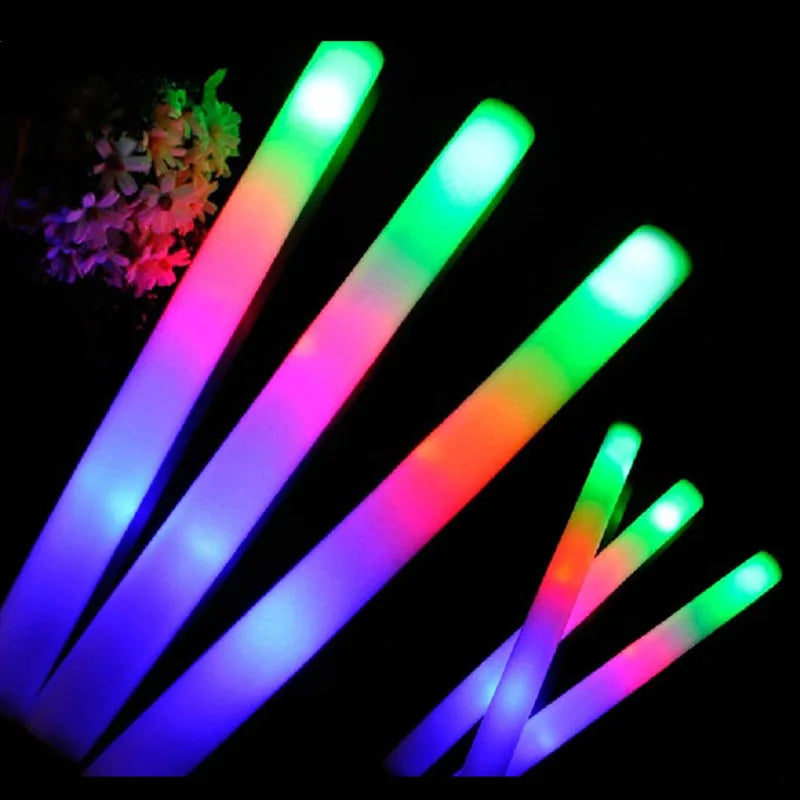 12/30/60Pcs LED Glow Sticks Bulk Colorful RGB Glow Foam Stick Cheer Tube Dark Light for Xmas Birthday Wedding Party Supplies