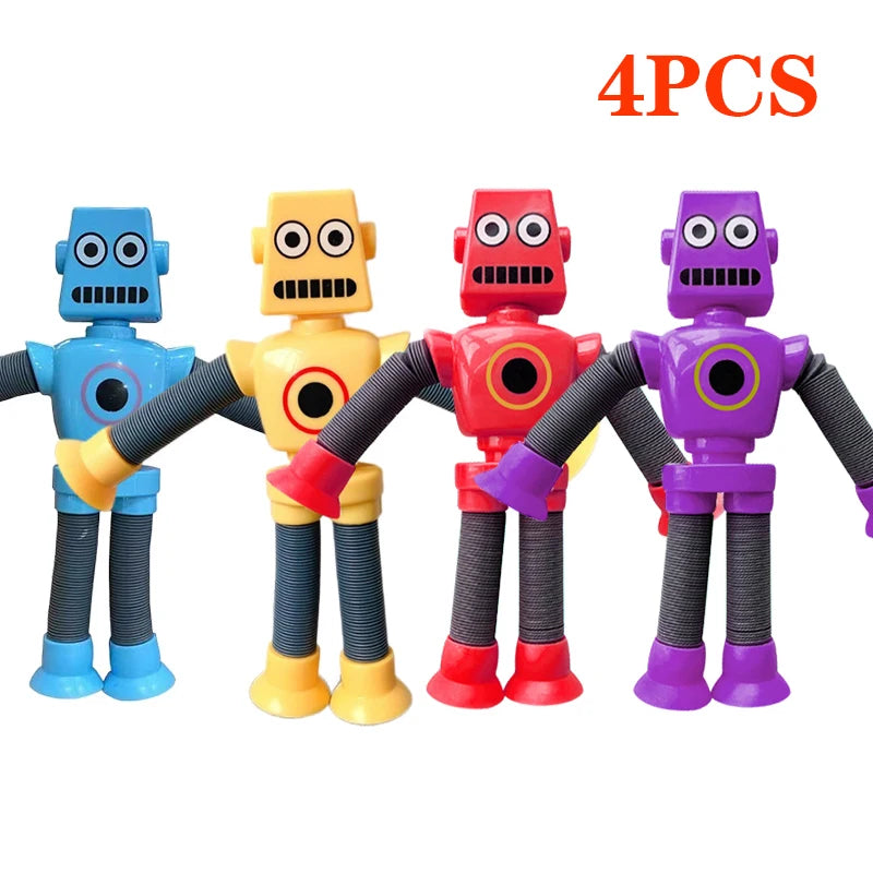 4/16PCS Pop Tubes Suction Cup Robot Toys Stress Relief Telescopic Robot Sensory Toys Bulk Funny Gift for Kids Boys Girls
