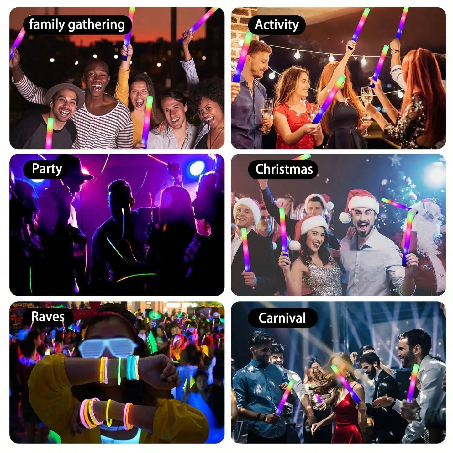 20/30pcs LED Foam Glow Sticks Cheer Tube Wedding Baton Wands 3 Modes Flashing Strobe Stick Glow in The Dark Party Supplies