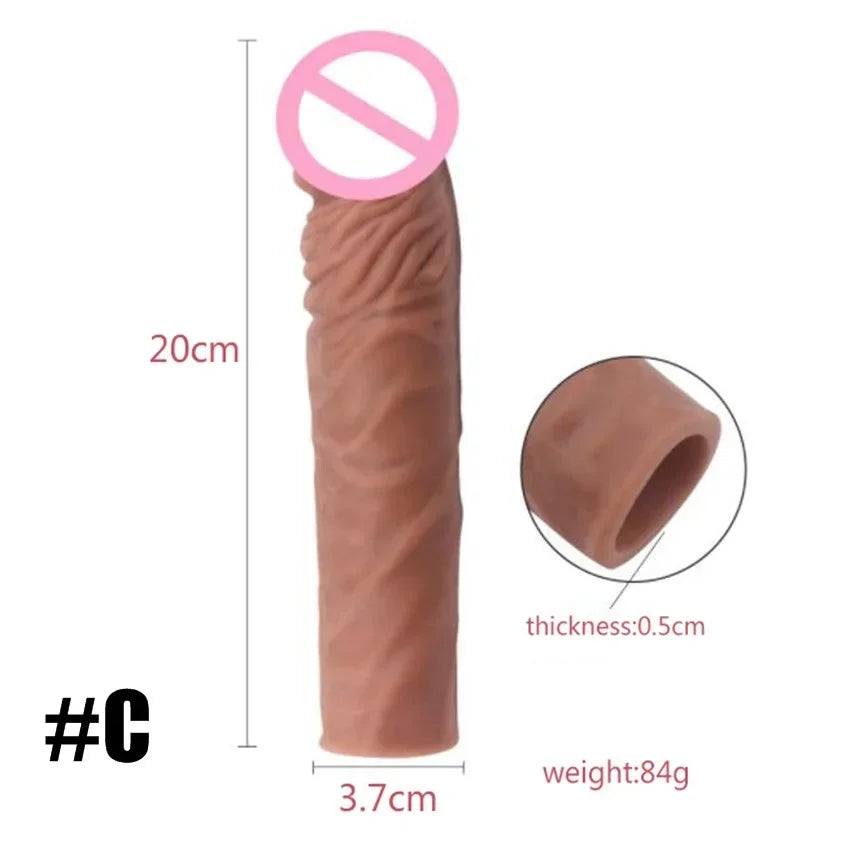 Silicone Cock Ring Soft Realistic Penis Sleeve Extender Condom Penis Ring Delayed Ejaculation Dick Cover Case Cock Header