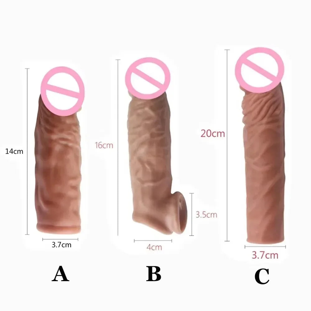 Silicone Cock Ring Soft Realistic Penis Sleeve Extender Condom Penis Ring Delayed Ejaculation Dick Cover Case Cock Header