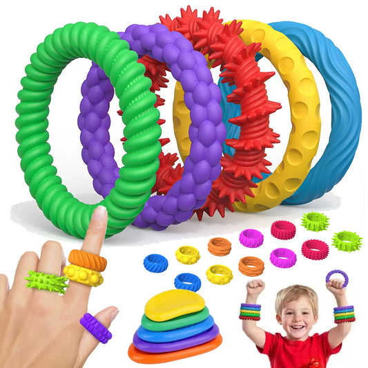 12/6/5PCS EDC Fidget Toys for Kids Adults Silicone Sensory Stone Antistress Ring Sensory Bracelets for Autism Stress Relief Toy