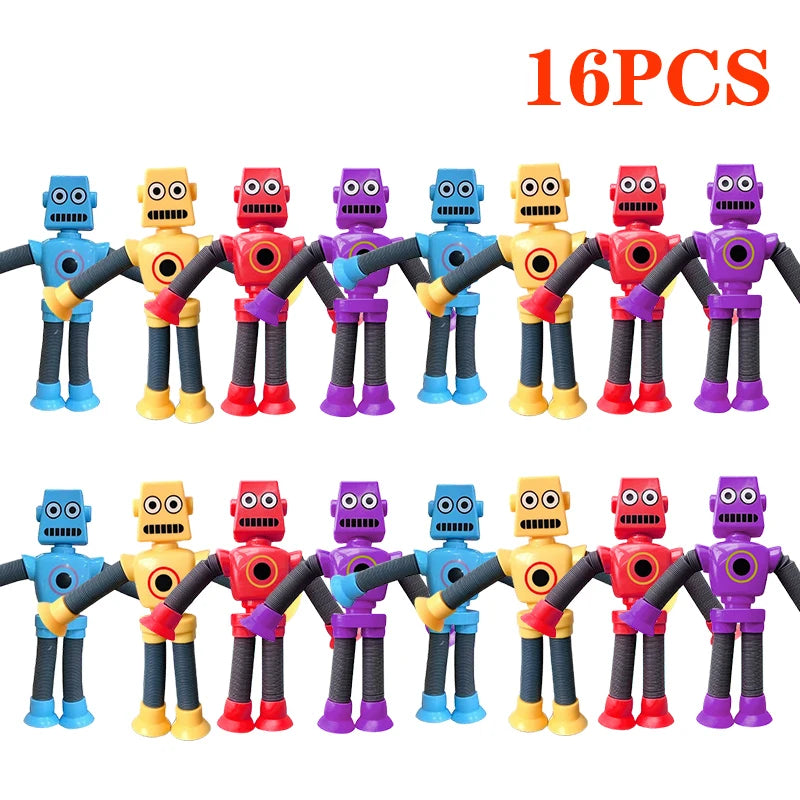 4/16PCS Pop Tubes Suction Cup Robot Toys Stress Relief Telescopic Robot Sensory Toys Bulk Funny Gift for Kids Boys Girls