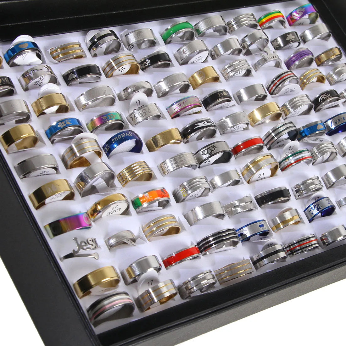 100pcs/Lots Stainless steel Rings Fashion Jewelry Party Gift Wedding Rings Mix Style Wholesale Mens Womens