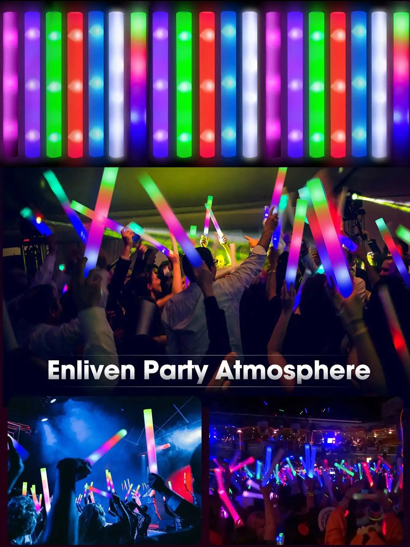 20/30pcs LED Foam Glow Sticks Cheer Tube Wedding Baton Wands 3 Modes Flashing Strobe Stick Glow in The Dark Party Supplies