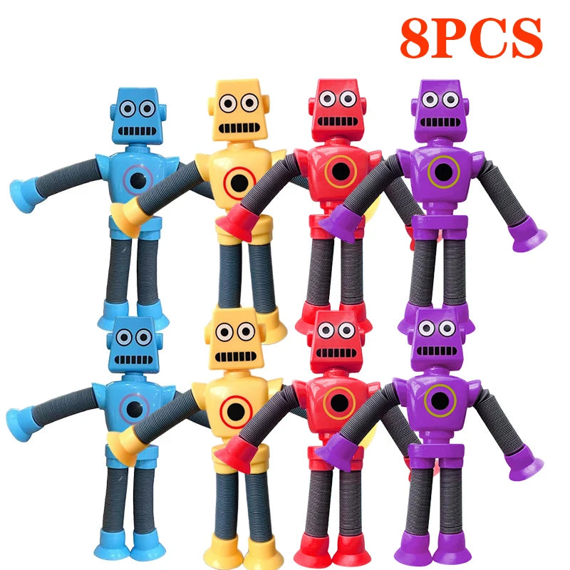 4/16PCS Pop Tubes Suction Cup Robot Toys Stress Relief Telescopic Robot Sensory Toys Bulk Funny Gift for Kids Boys Girls