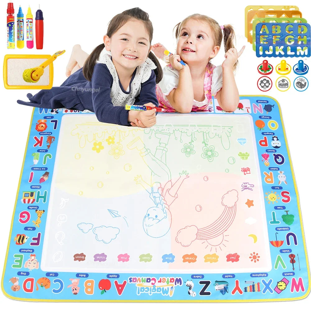 100x80CM Magic Water Drawing Mat with Reusable Magic Pens Doodle Montessori Painting Board Educational Toys Kids Gifts 39X31in