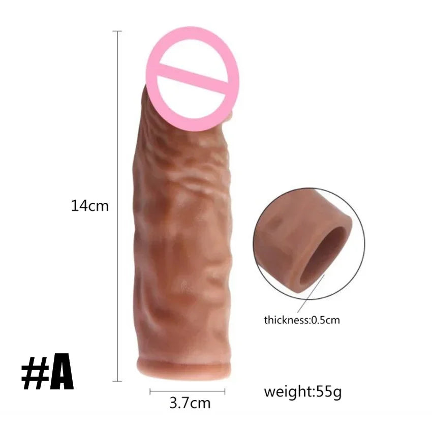 Silicone Cock Ring Soft Realistic Penis Sleeve Extender Condom Penis Ring Delayed Ejaculation Dick Cover Case Cock Header