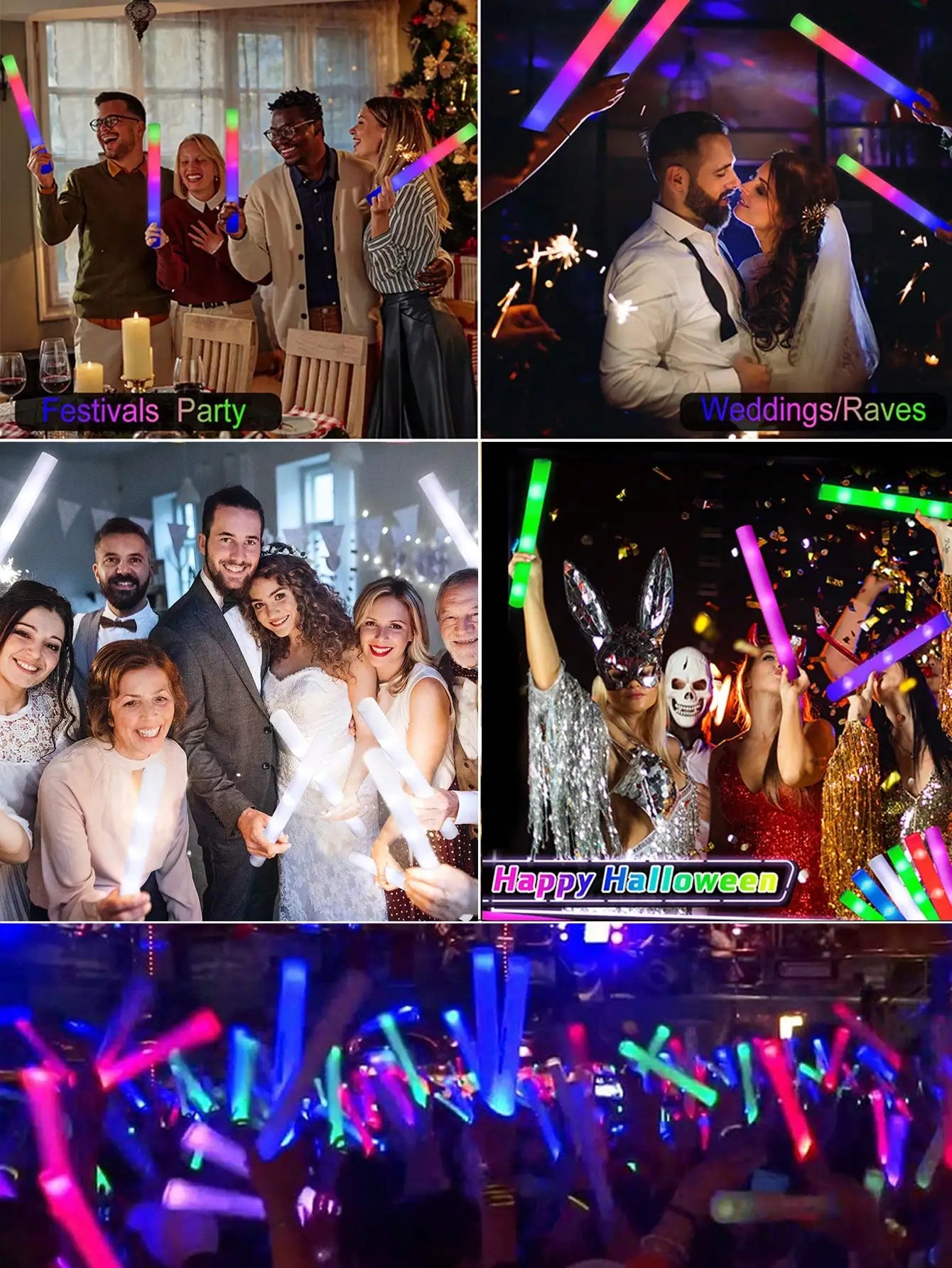 20/30pcs LED Foam Glow Sticks Cheer Tube Wedding Baton Wands 3 Modes Flashing Strobe Stick Glow in The Dark Party Supplies