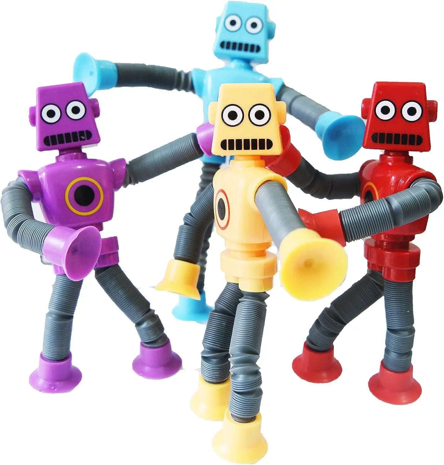 4/16PCS Pop Tubes Suction Cup Robot Toys Stress Relief Telescopic Robot Sensory Toys Bulk Funny Gift for Kids Boys Girls