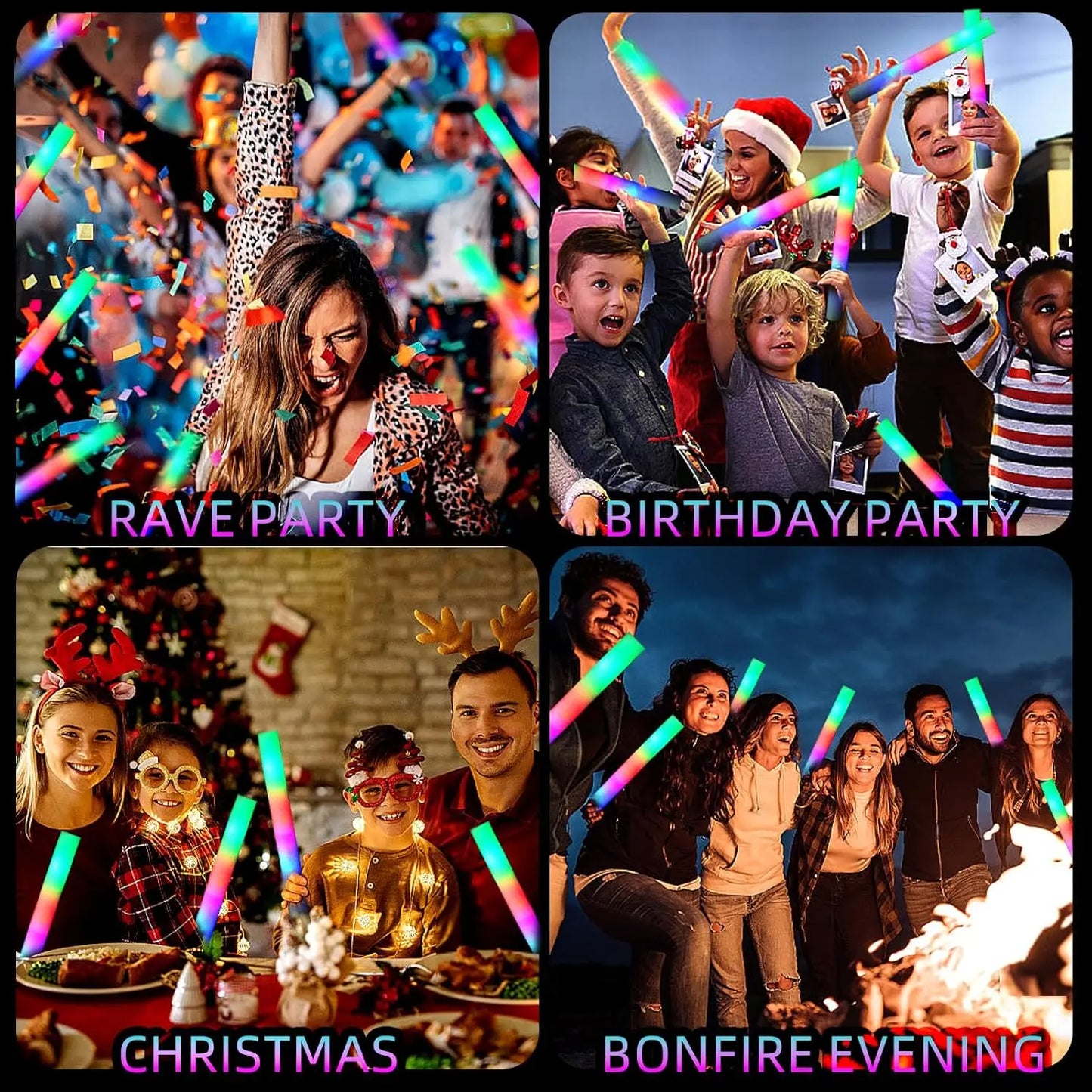 30Pcs Foam Glow Sticks with 3 Modes Colorful Led Flashing Glow Stick Glow in The Dark Party Supplies for Wedding Raves Concert